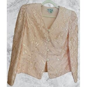 Karen Miller New York Vintage Peach Lace Sequin Jacket Womens 10 Formal Evening